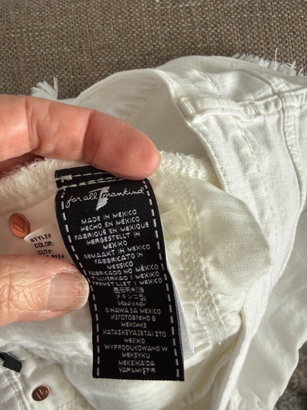 7 For All Mankind White Frayed Hem Denim Shorts with Gold Hardware - Picture 8 of 9